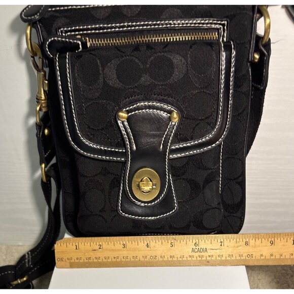 Coach Black Signature Crossbody Canvas Shoulder Bag Hippie Turnlock Monogram - Picture 14 of 14